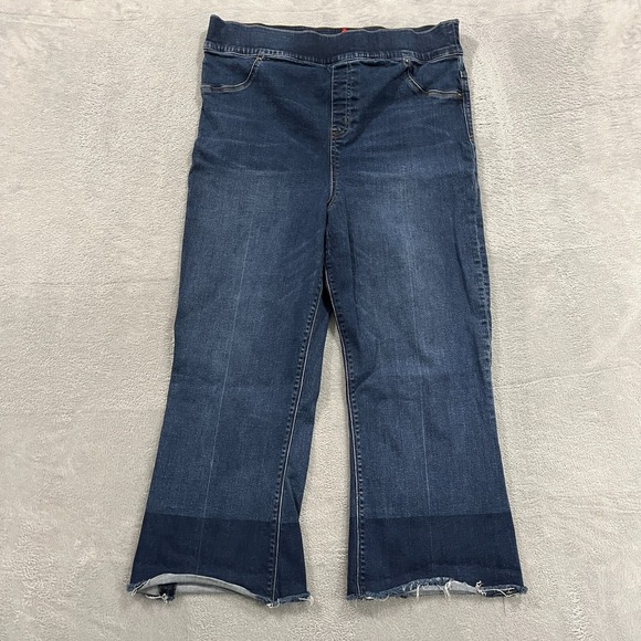 SPANX Denim - Spanx Jeans Women's 3X Pull On‎ Wide Leg Raw Hem Inseam 25" Short Blue Stretch